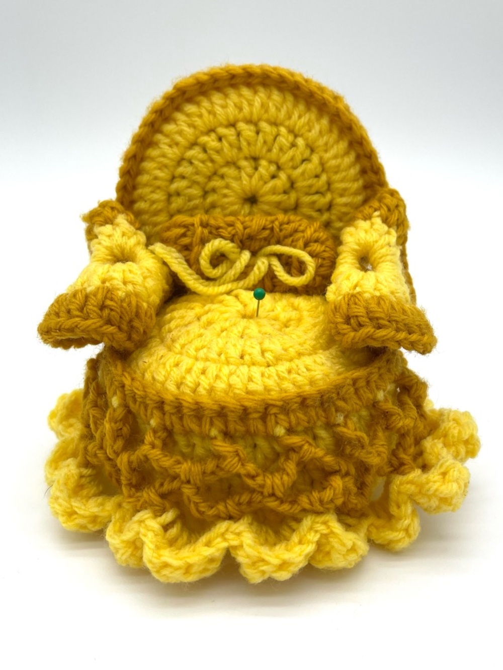Vtg Hand Crocheted Chair Pin Cushion Doll Furniture  Yellow Cottagecore